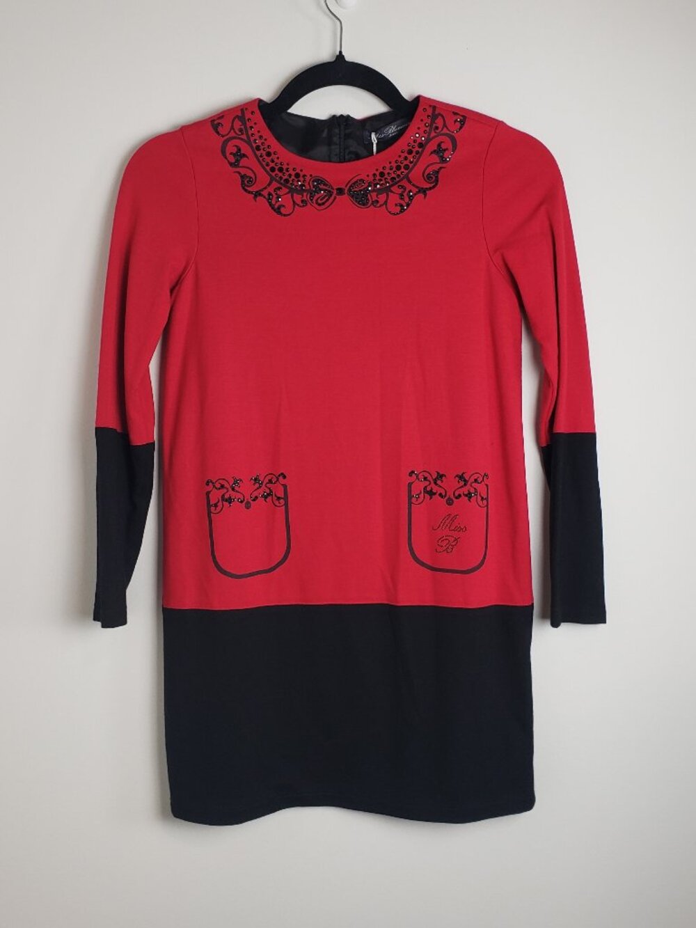 Miss Blumarine Knit Sweater Dress Beaded Sequin Embroidery Precious Party 10Yr